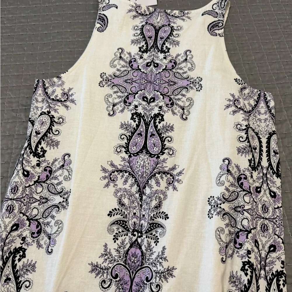 LOFT Cream and Purple Paisley Dress - Picture 3 of 3